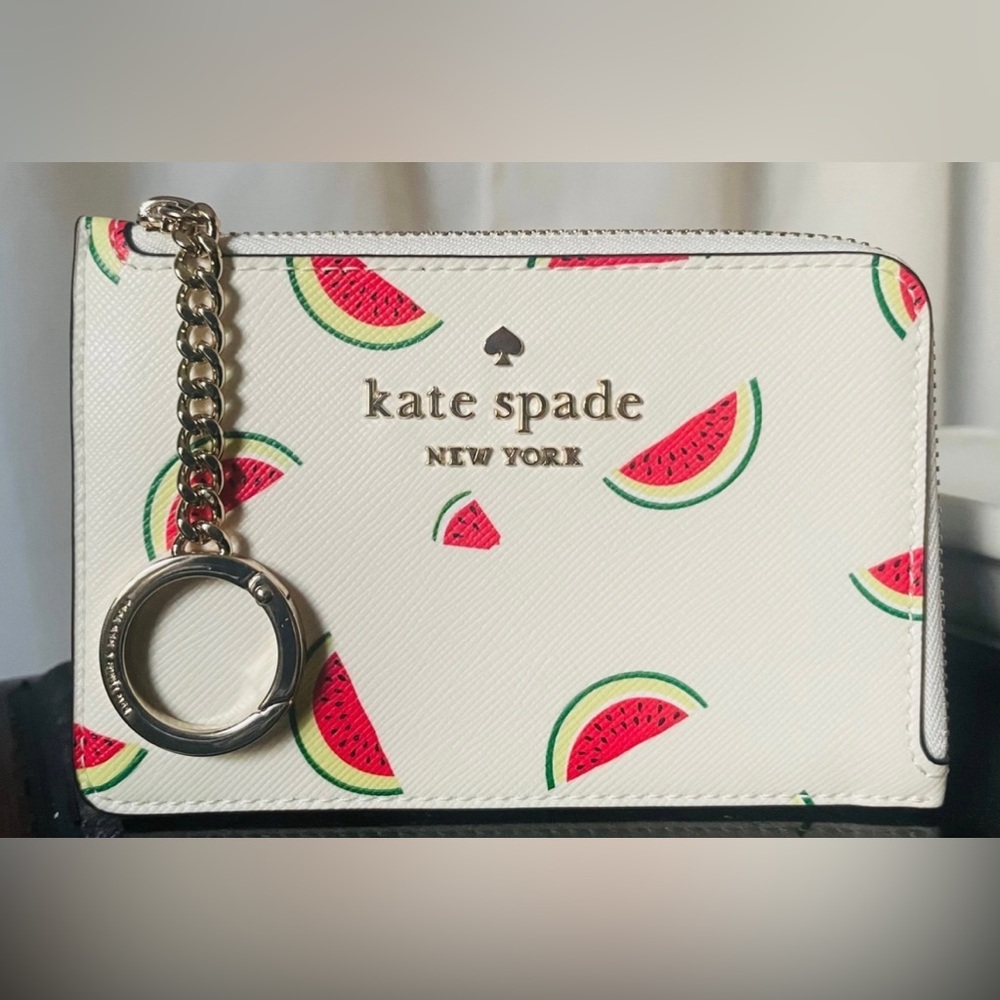 Kate Spade Staci Watermelon Party Medium L-Zip Card Holder